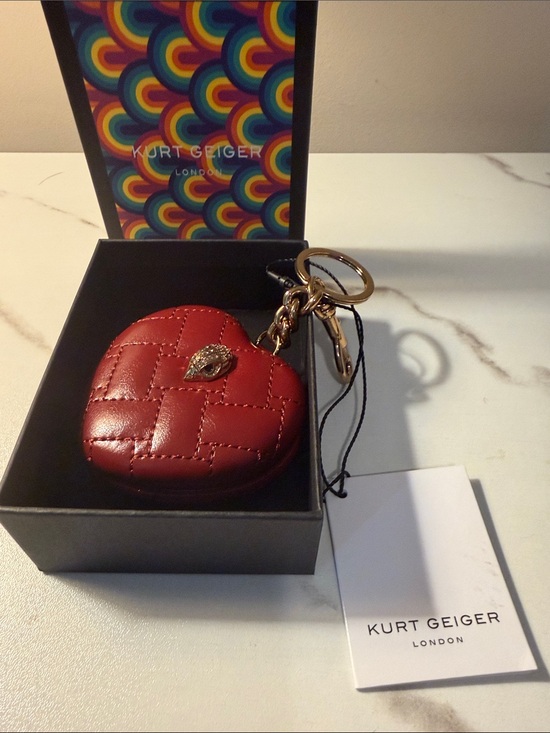 Kurt Geiger Accessories - Kurt Geiger Red Quilted Heart Charm Key Ring with Gold Hardware